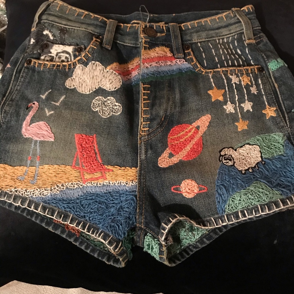 NEw Saint Laurent embroidered denim shorts - Picture 6 of 8